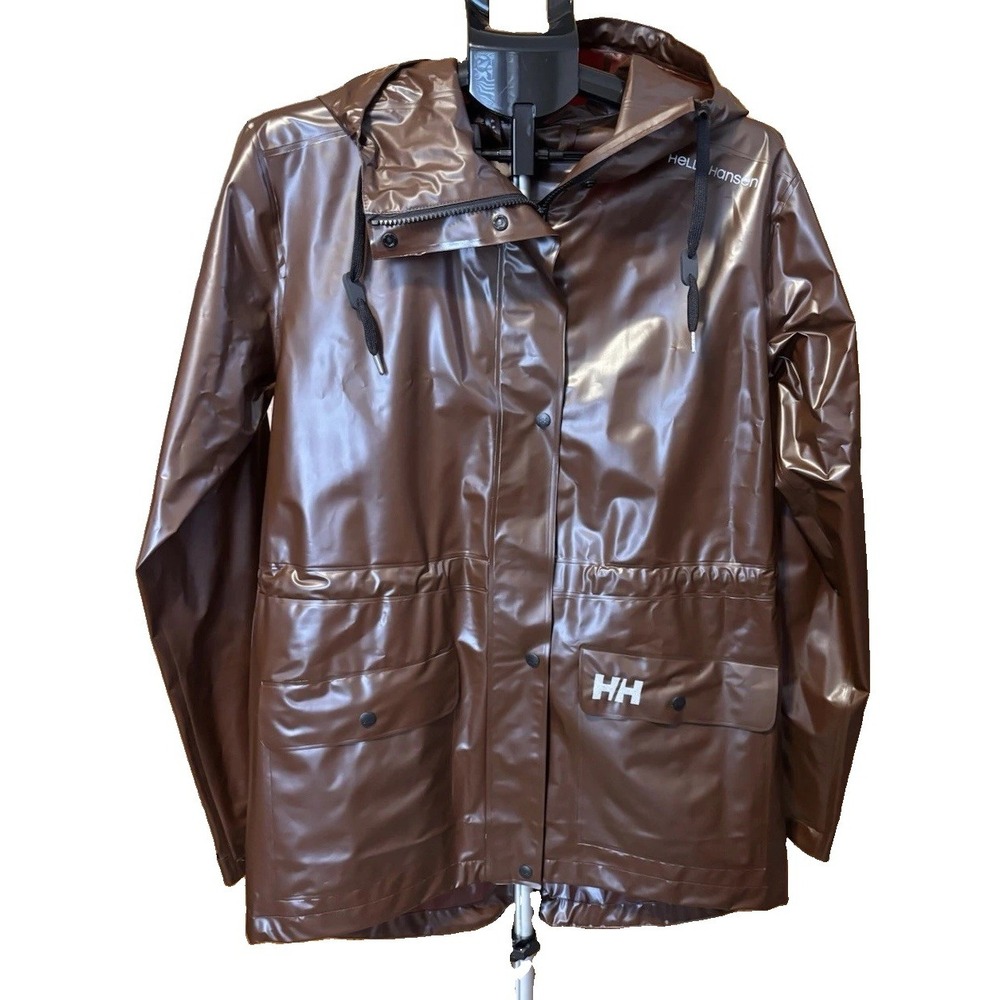Helly Hansen Womens M Brown Hooded Vented Cinch Waist Rain Jacket Parka Regular